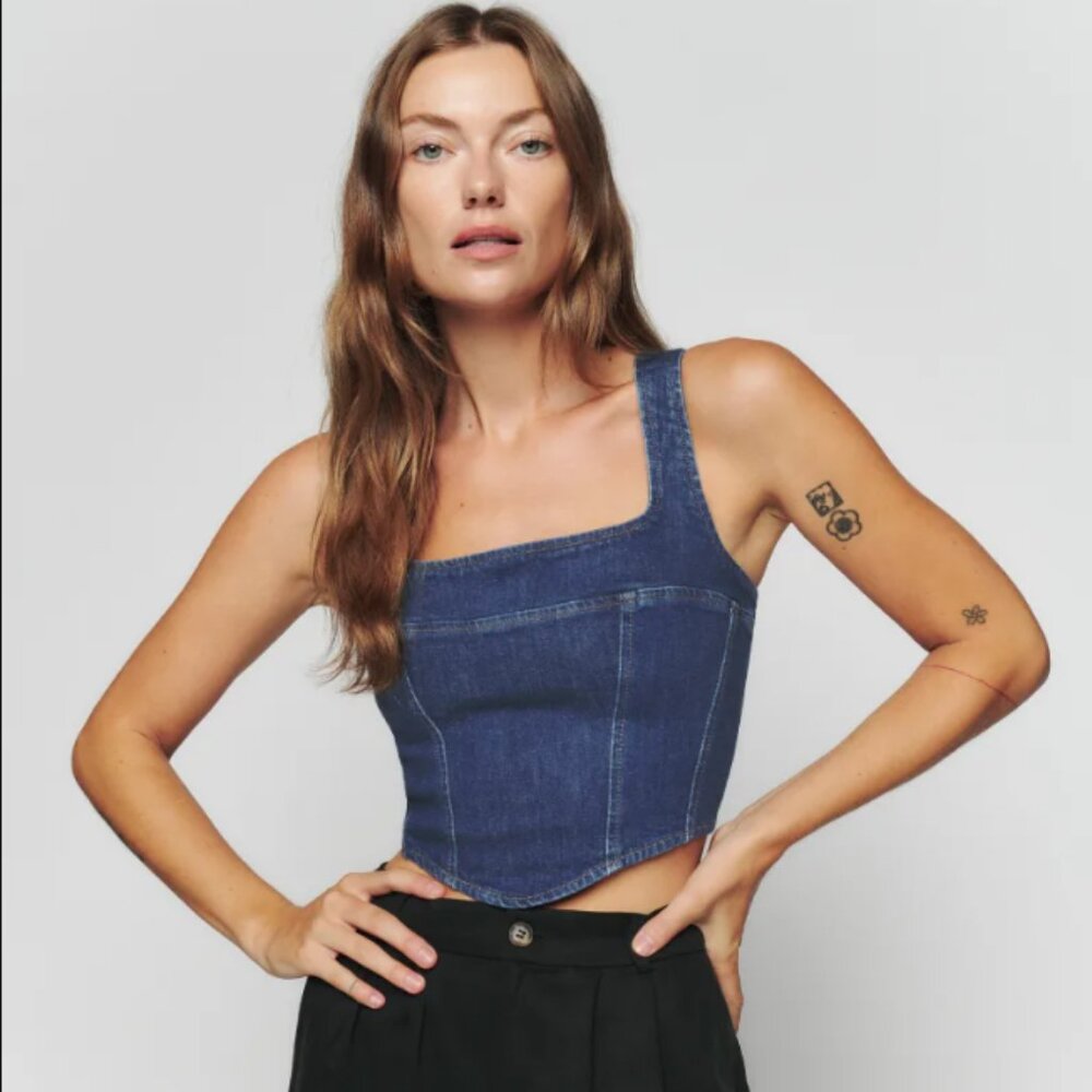 Reformation Blue Denim Crop Top